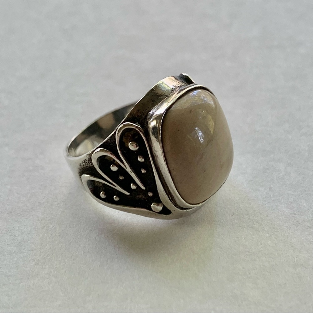 Vintage Russian Agate Stone 925 Sterling Silver Ring Hallmarked Size 9.5